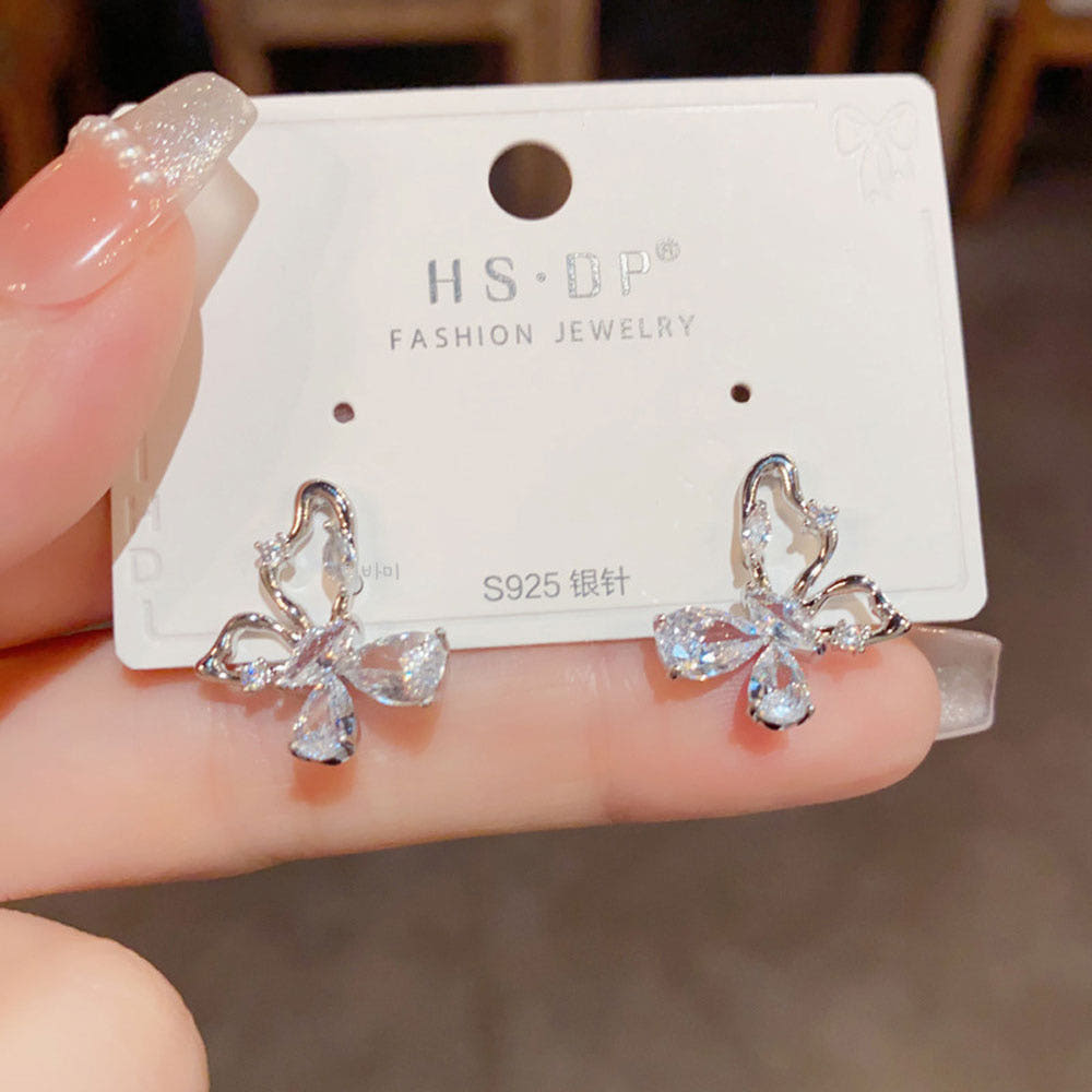 S925 은침 큐빅 포인트 나비 이어링 14K 알러지없는귀걸이 - 상세 이미지 3