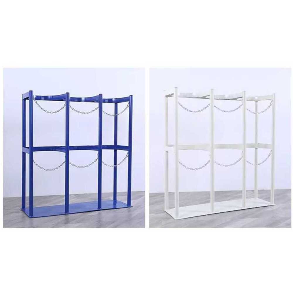 산소통 LPG 거치대 가스통 보관 고정용 스틸 스탠드 8-10L 3병 18cm (블루/화이트) - 상세 이미지 3