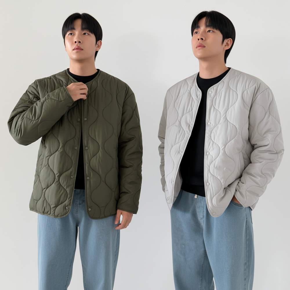 1+1 깔깔이 남자퀼팅패딩 남자누빔점퍼 웰론패딩 - 메인 이미지