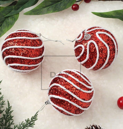 [트렌디프레소 협력사]데이슬롯 레드 장식볼 3p 화이트회오리 크리스마스트리오너먼트 루비레드장식볼 트리나무소품