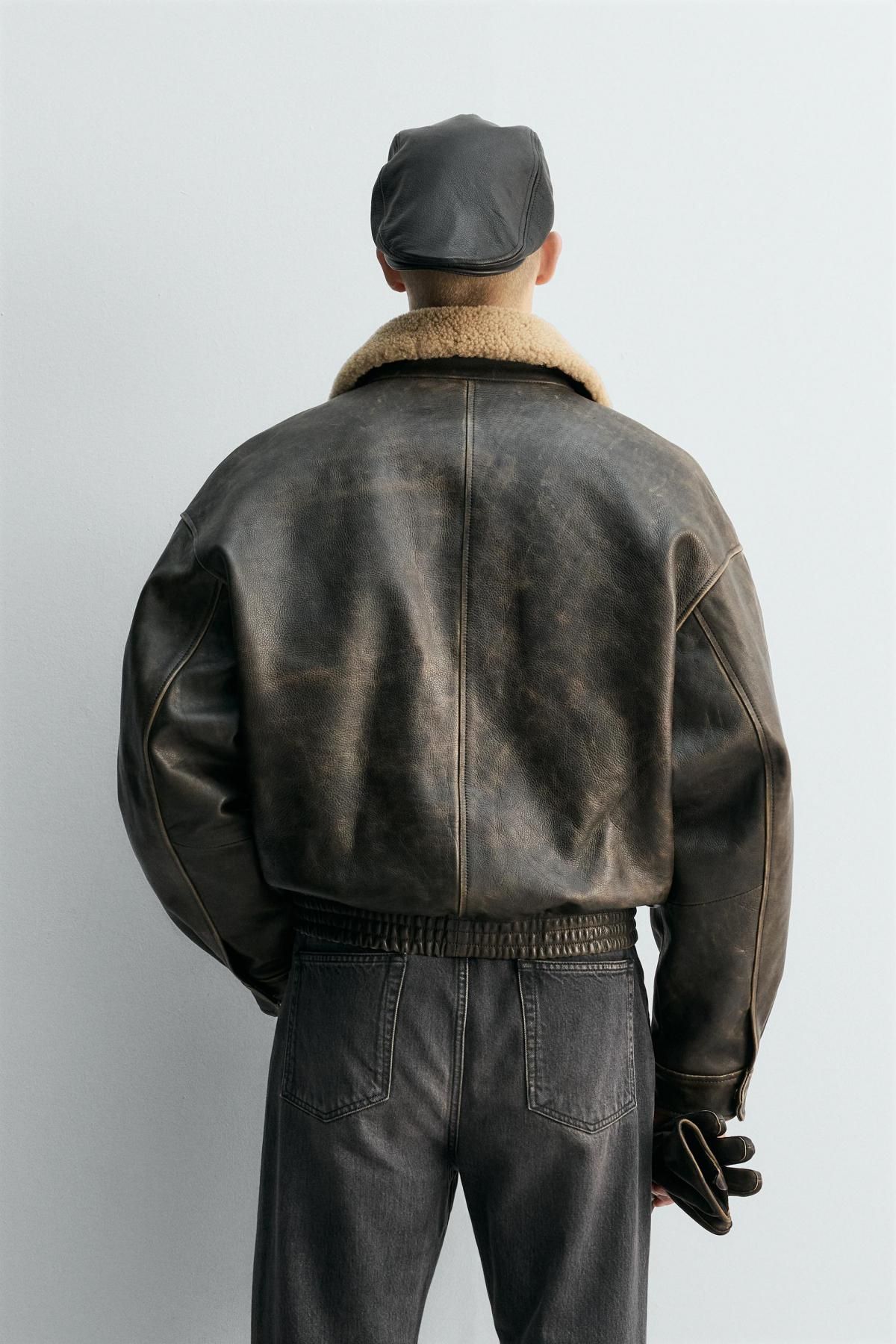 자라 시어링 카라 빈티지 레더 재킷 5479/304 DARK GREY - 상세 이미지 4