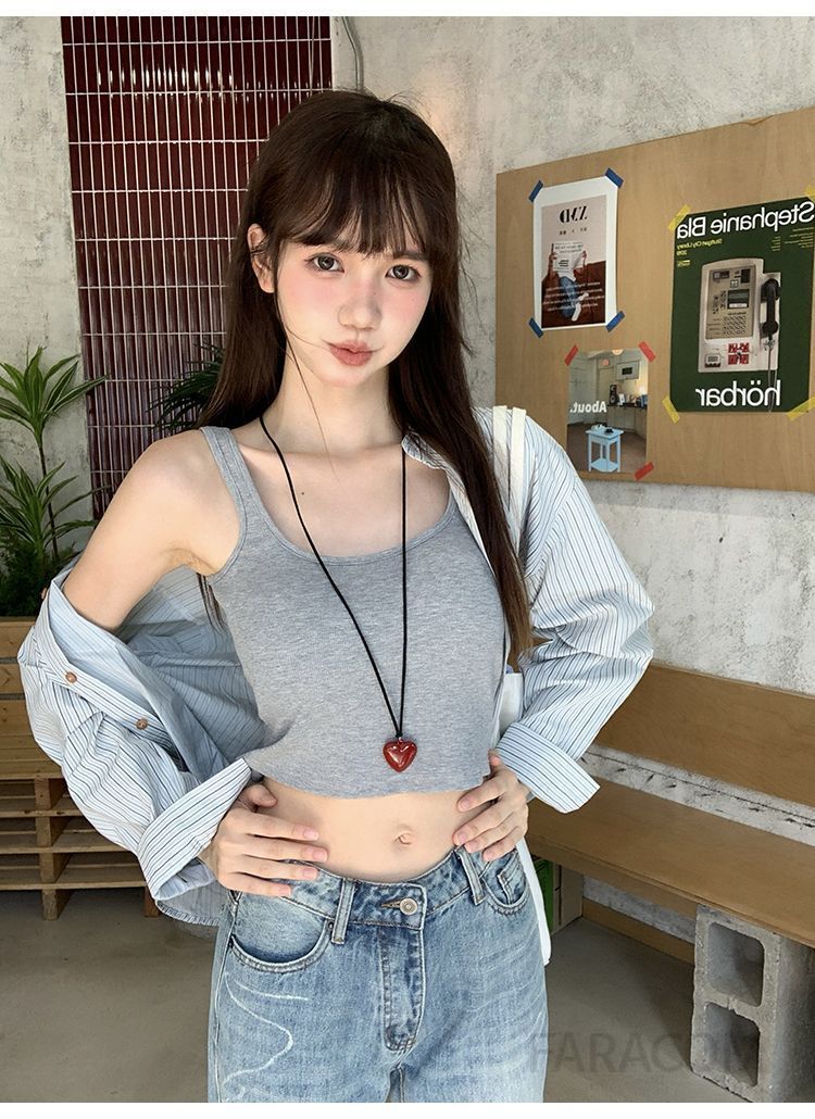 여성 여름 골지 브라탑 캡나시 탱크탑 몸에 꼭 맞는 핫한 스타일 민소매 시원한 착용감 - 상세 이미지 4