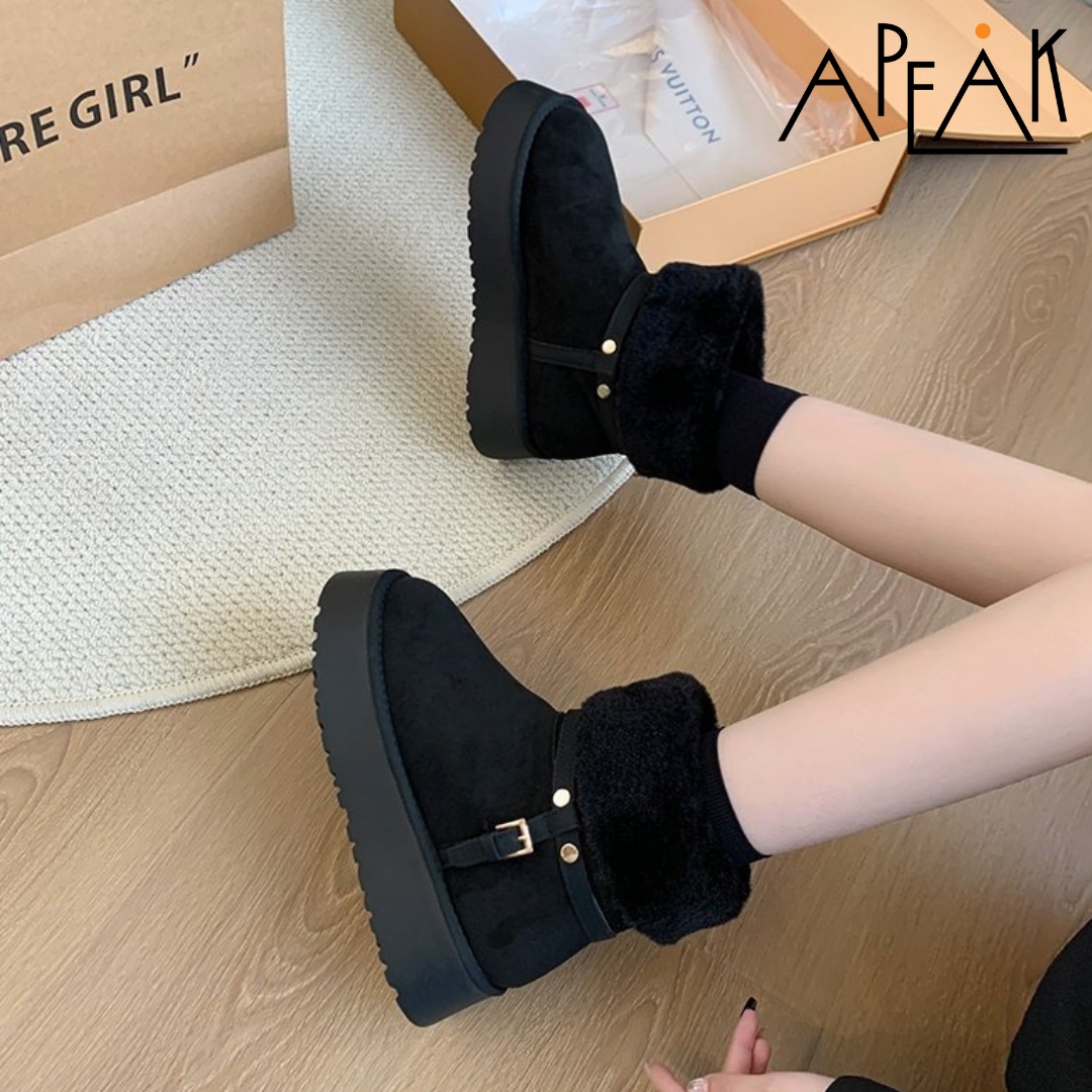 여성 플랫폼 겨울 퍼부츠 사이드버클 롤업 4cm 키높이 통굽 블랙 - 상세 이미지 3