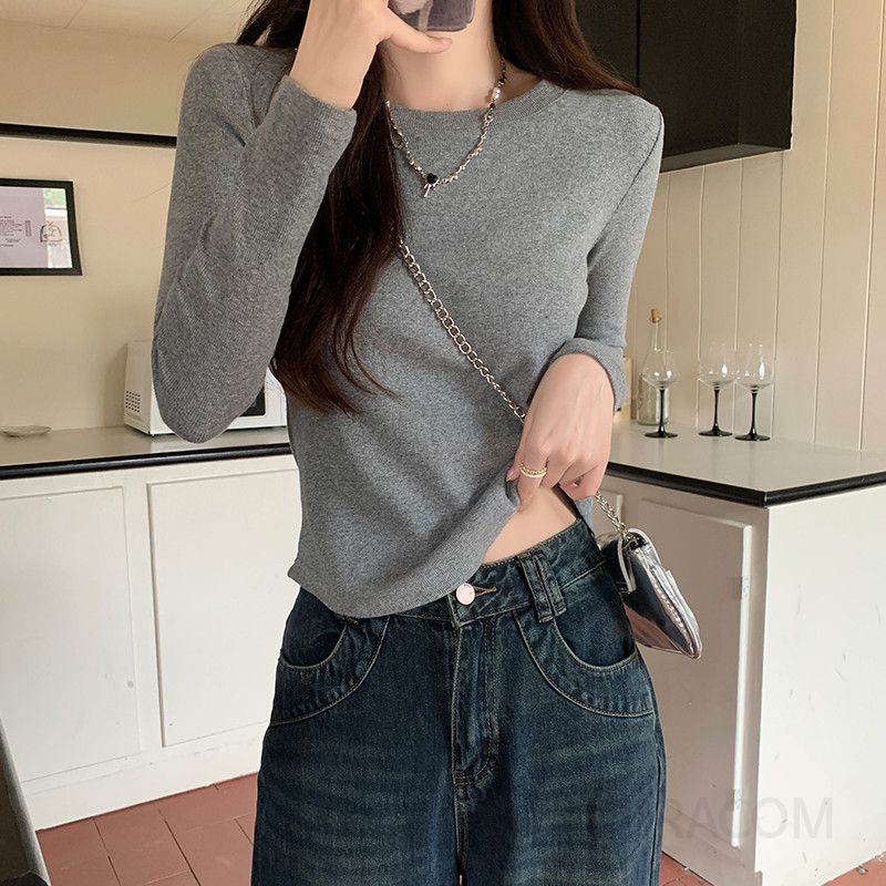 여성 아메리칸 스타일 슬림핏 긴팔티셔츠 봄 가을 레이어드룩 독특한 디자인 패션 캐주얼룩 - 상세 이미지 3