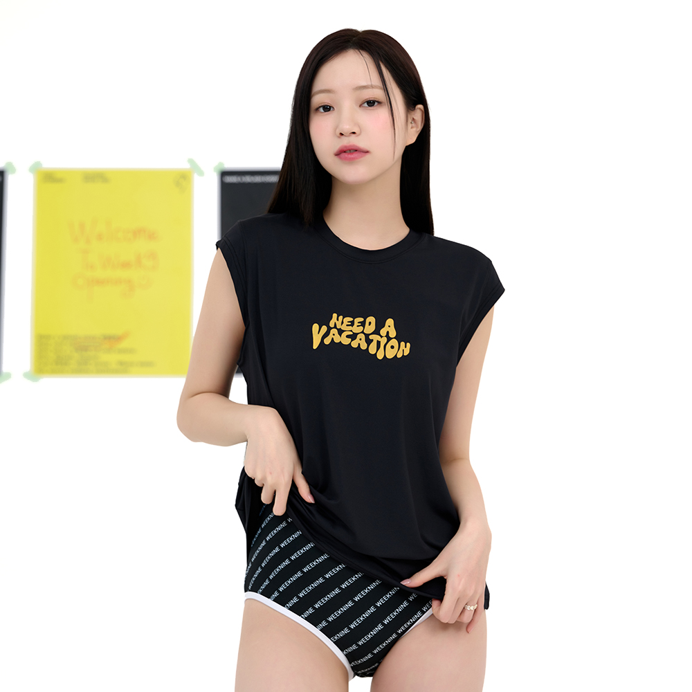 위크나인 래쉬가드 남자 여자 나시 물놀이 워터파크 수영복 틸트 라인 슬리브리스 - 상세 이미지 3