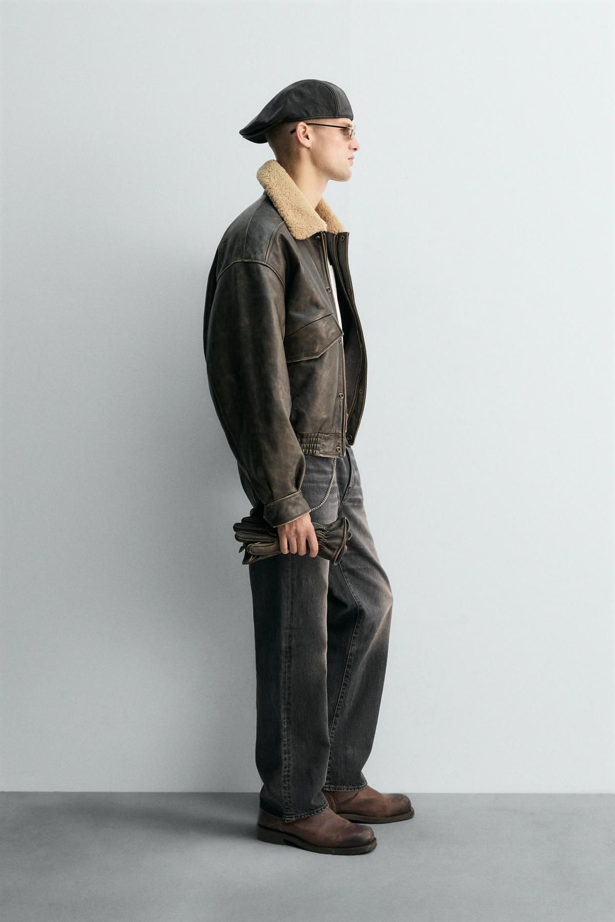 자라 시어링 카라 빈티지 레더 재킷 5479/304 DARK GREY - 상세 이미지 5