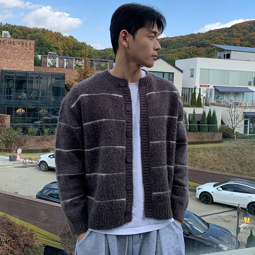 울 브러쉬 스트라이프 가디건 - 상세 이미지 2