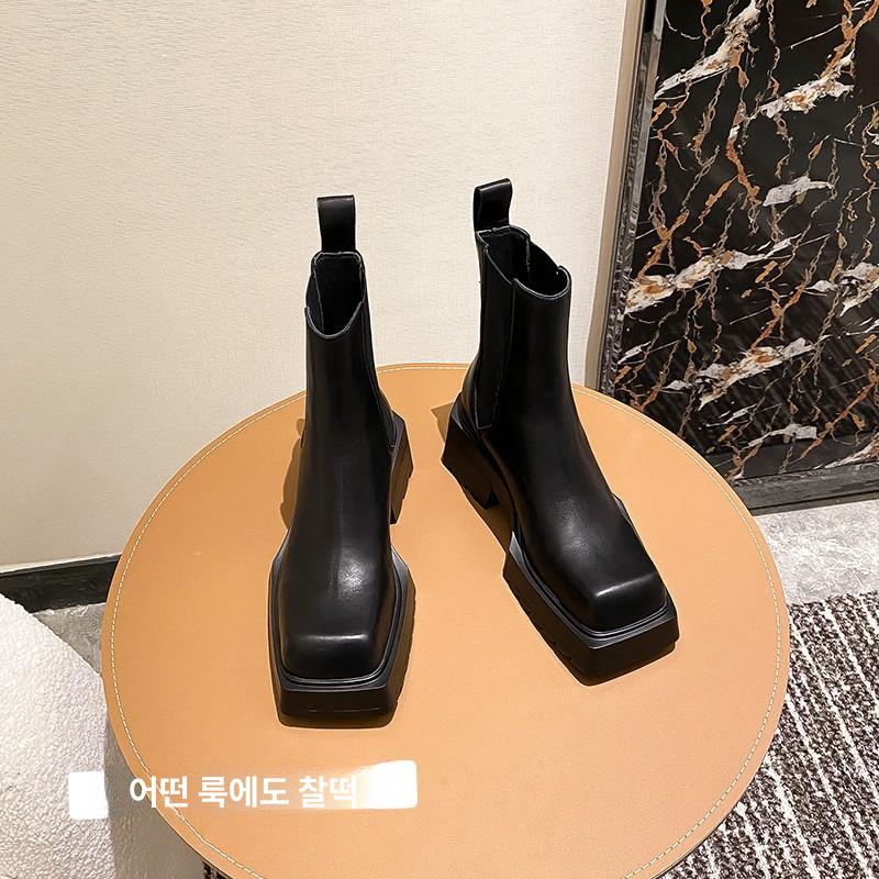 여성 통굽 앵클 부츠 스퀘어토 두꺼운 굽 첼시부츠 - 상세 이미지 2