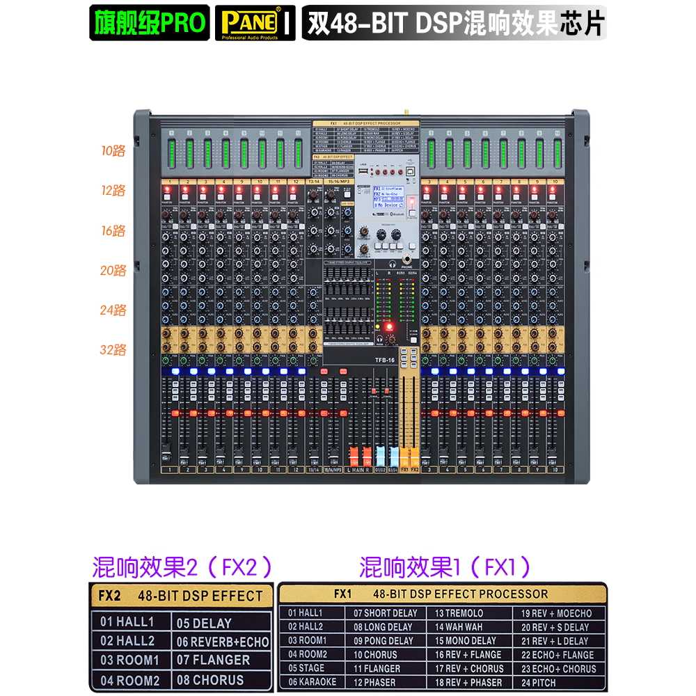 오디오 믹서 음향 컨트롤러 실시간 사운드 조절기 16채널 믹서(DSP 리버브) - 상세 이미지 3