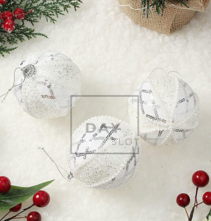 [트렌디프레소 협력사]데이슬롯 실버 트리장식볼 3p 다이아체크 크리스마스트리꾸미기 크리스마스장식 성탄절소품