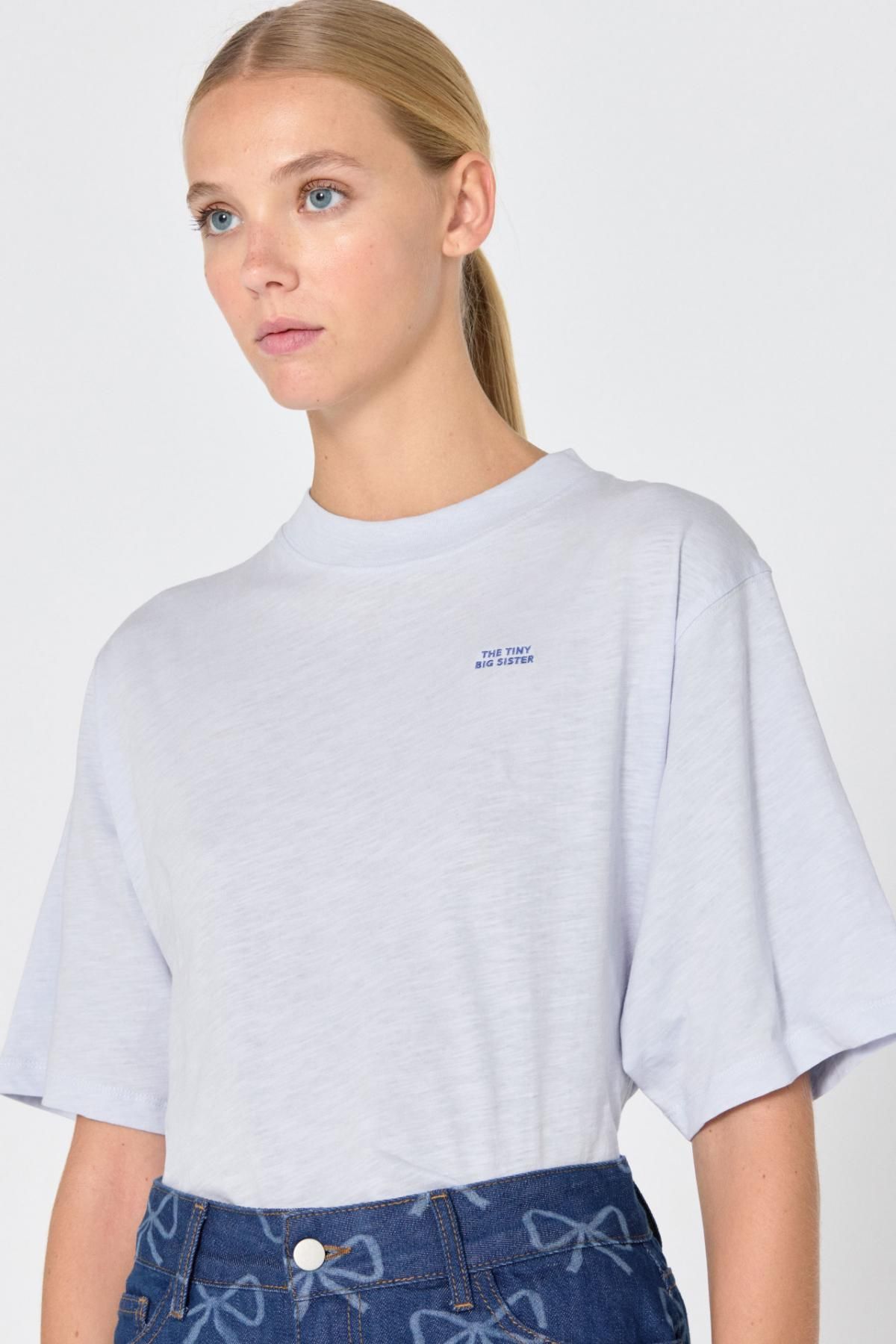 타이니코튼 미니멀 라이트퍼플 베이직 반팔 티셔츠 AW24-730J24 PALE BLUE - 상세 이미지 3