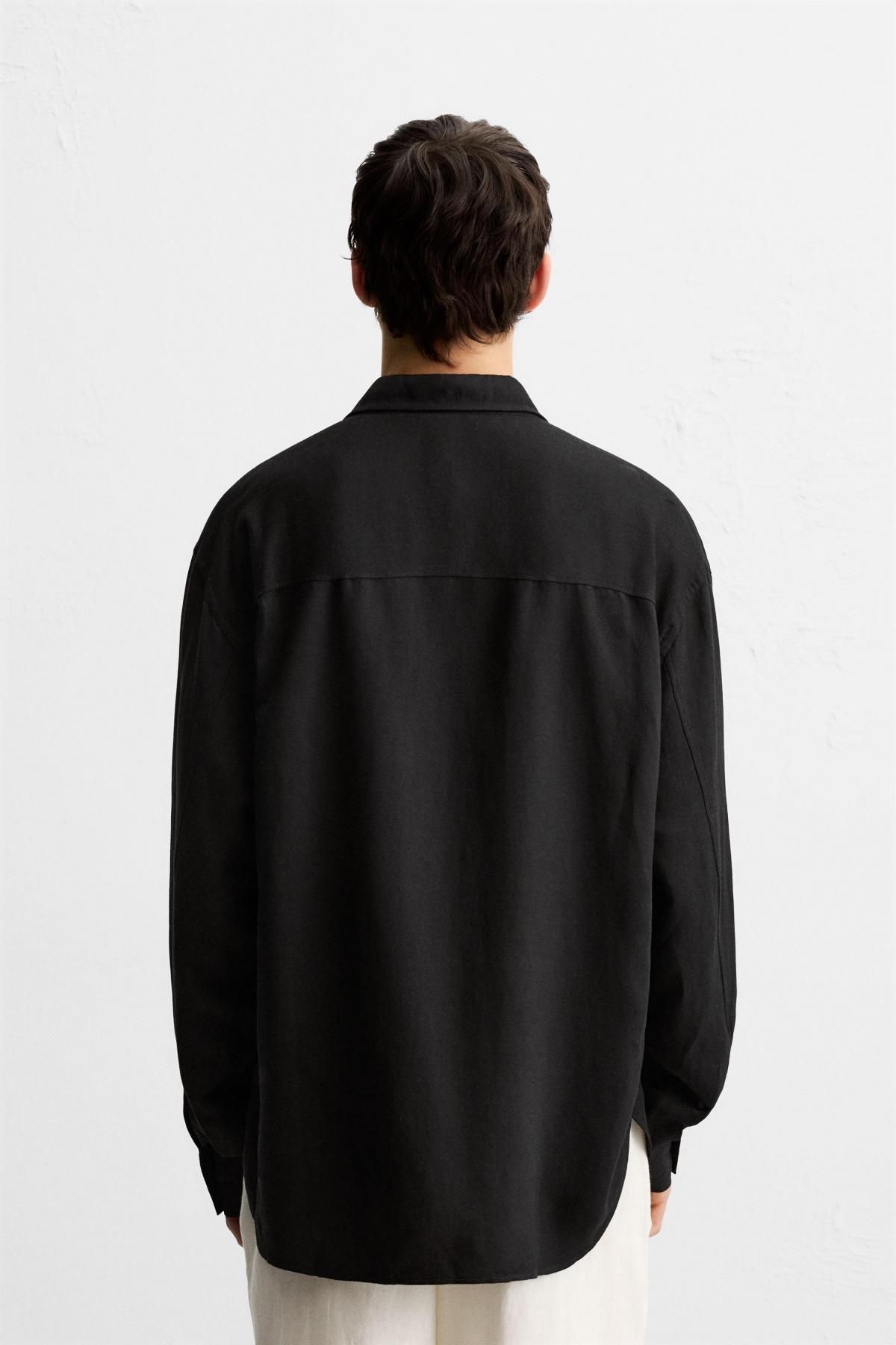 자라 릴랙스핏 블랙 비스코스 리넨 긴팔 셔츠 1195/415 BLACK - 상세 이미지 4