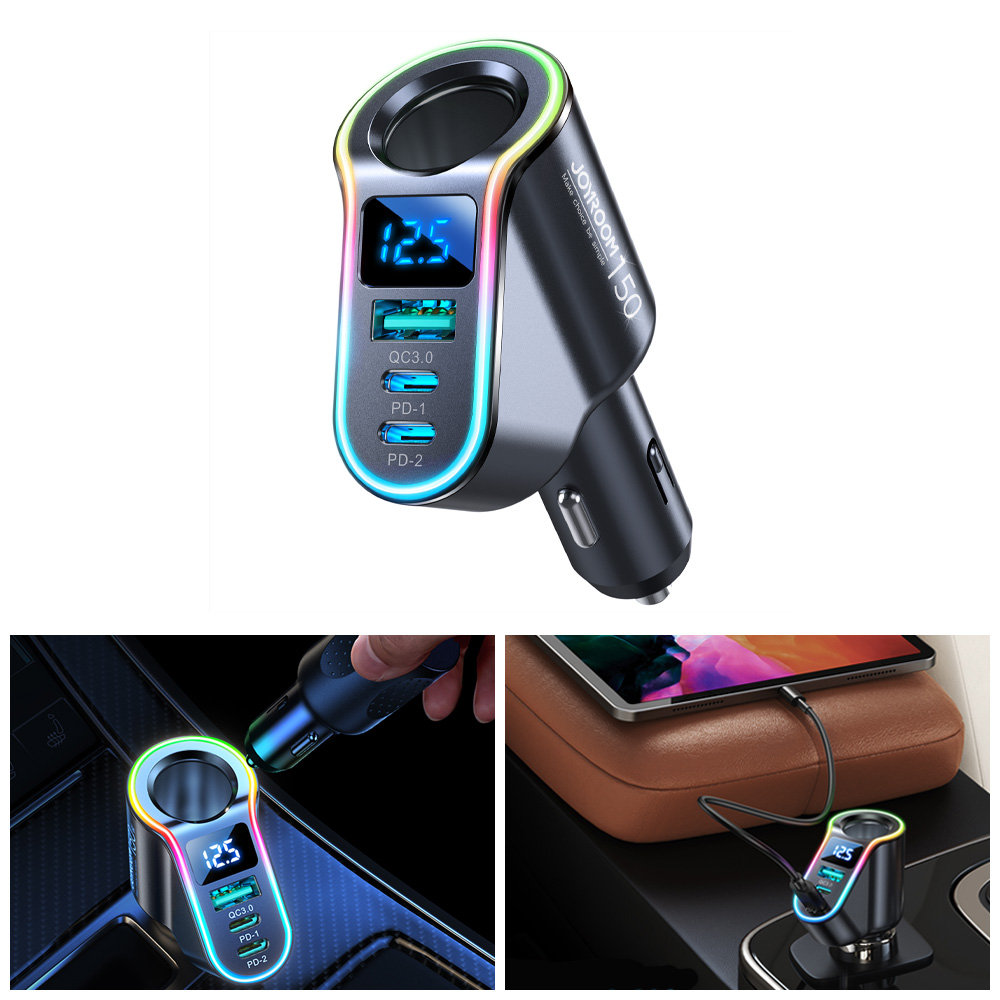 에어그립 조이룸 멀티 포트 150W 배터리 체크 차량용 충전기 PD 초고속 시거잭 - 상품 이미지