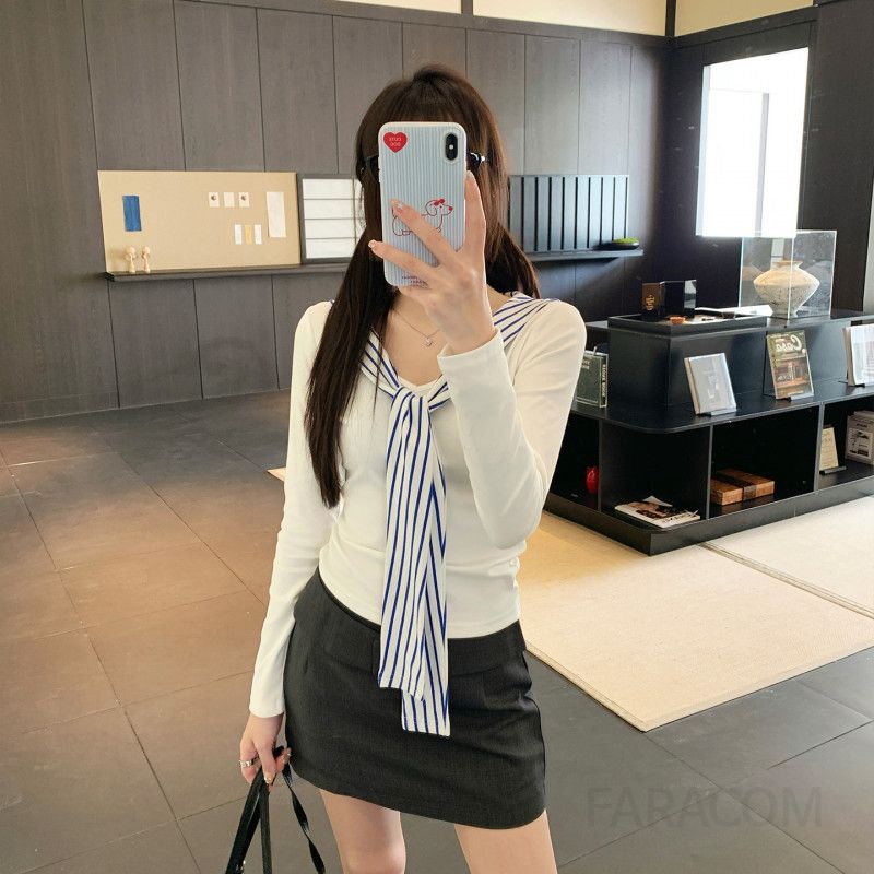 여성 칼라 긴팔티셔츠 슬림핏 가을 레이어드 슬리밍 탑 스타일 캐주얼 착용감 편안한 무지긴팔티 활용도 높은 - 상세 이미지 2