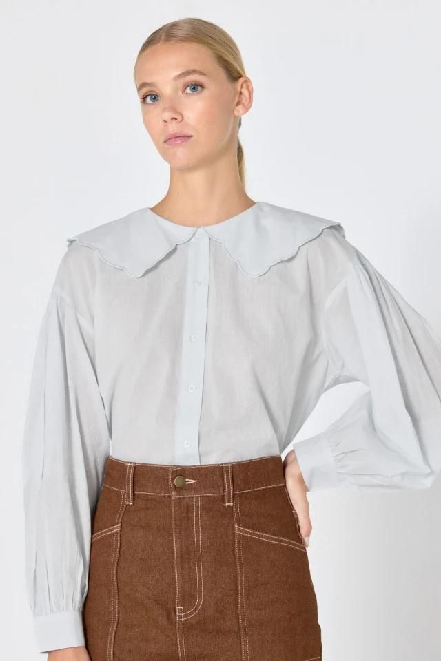 타이니코튼 러블리 스캘럽카라 라이트블루 셔츠 AW24-623J24 PALE BLUE - 상세 이미지 3