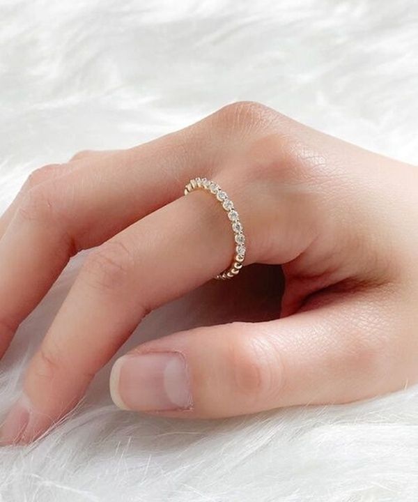 18K 천연 다이아 가드링 2미리 11개 볼 하프 세팅 레이어드 기념일 선물 여자 - 상세 이미지 5