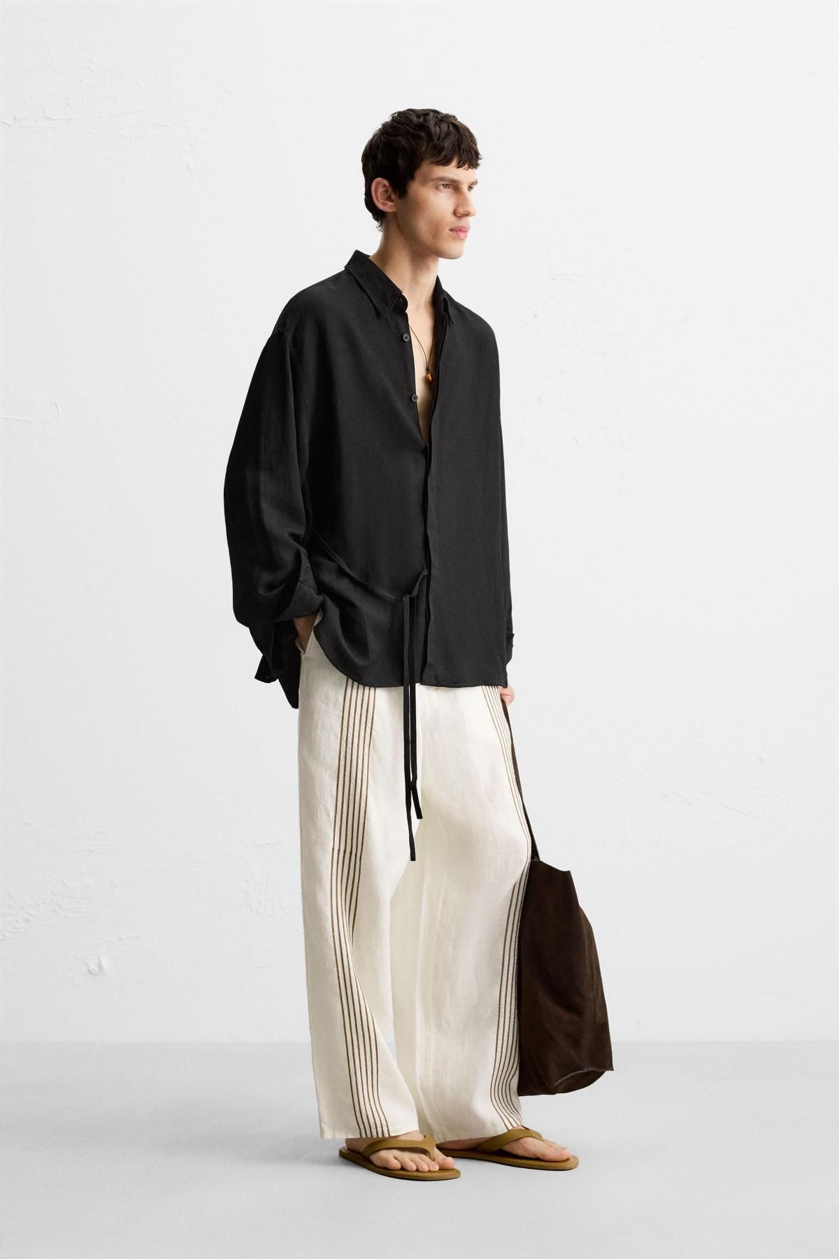 자라 릴랙스핏 블랙 비스코스 리넨 긴팔 셔츠 1195/415 BLACK - 상세 이미지 5