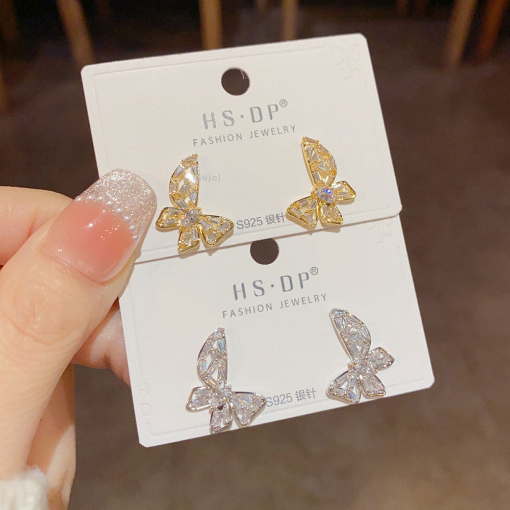 14K 큐빅 나비귀걸이 도금 스터드 보석 여자 예쁜 이어링 - 상세 이미지 4