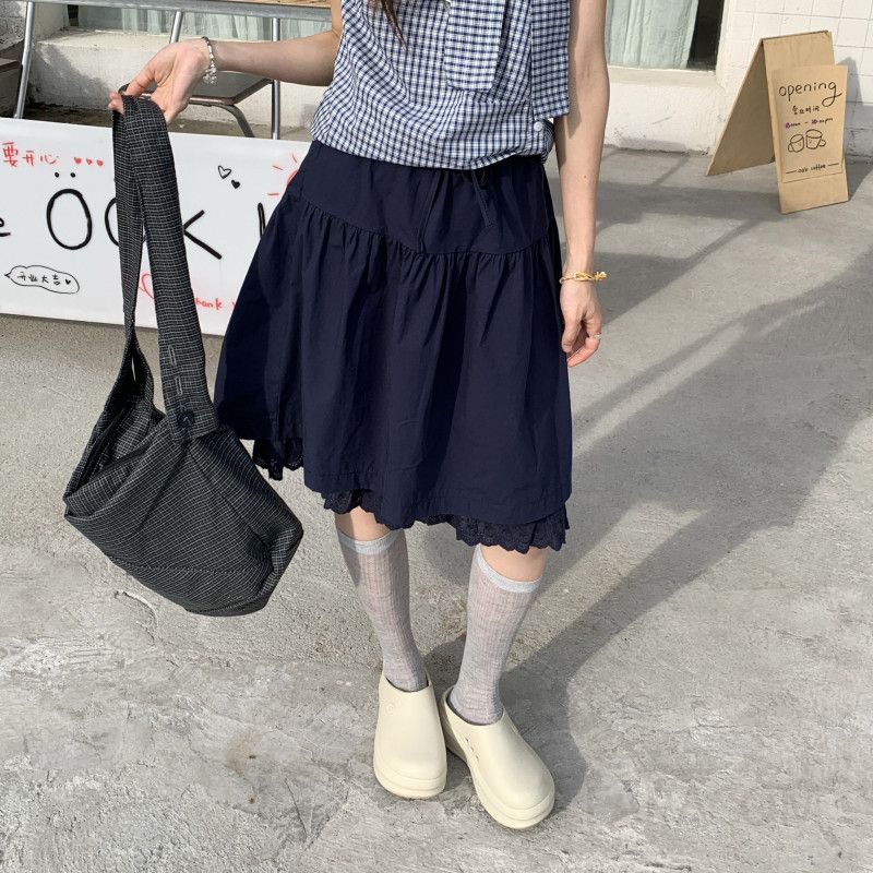 여성 A라인 플레어 코튼 면 미디 스커트 밴딩 치마 캐주얼 허리밴딩 베이직 기본 롱치마 봄 여름 - 상세 이미지 4