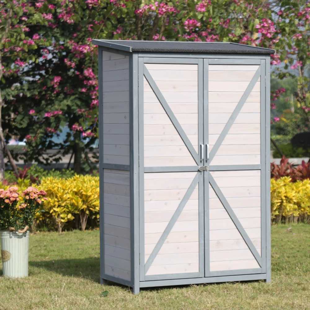우드 농기구 보관함 정원 인테리어 야외 수납장 간이 그레이 1000x550x1200mm - 상세 이미지 3