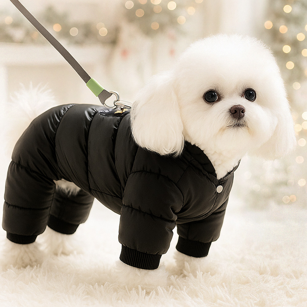 그래핀 발열 하네스 강아지 올인원 패딩 블랙골드 애견자켓 고양이 바지 겨울옷 강아지옷