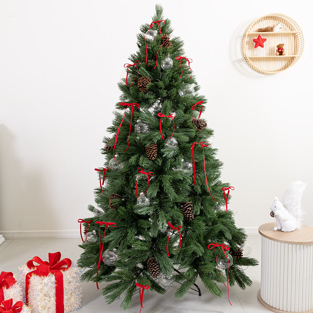 크리스마스 트리 나무 장식 풀세트 레드벨벳리본솔방울큰솔 180cm (양면) 성탄절 PE PVC 대형 소품 데코 - 상세 이미지 4