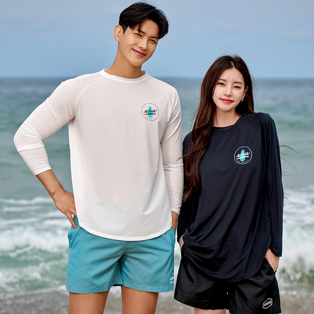 위크나인 래쉬가드 긴팔 상의 여자 남자 공용 물놀이 워터파크 오버핏 수영복 알로 - 상세 이미지 2