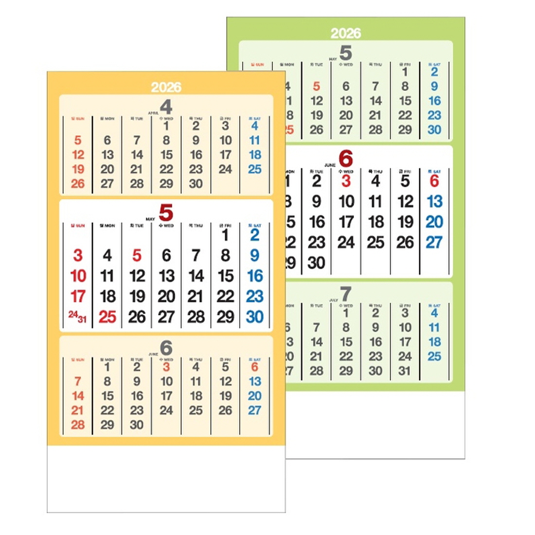 2026 벽걸이달력 3개월 3단 26년 음력 날짜 벽달력 은행 부모님 레트로 월 캘린더 - 상세 이미지 4