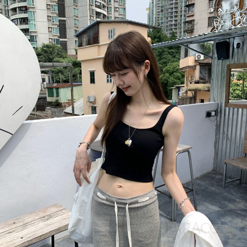 여성 여름 골지 브라탑 캡나시 탱크탑 몸에 꼭 맞는 핫한 스타일 민소매 시원한 착용감 - 상세 이미지 2