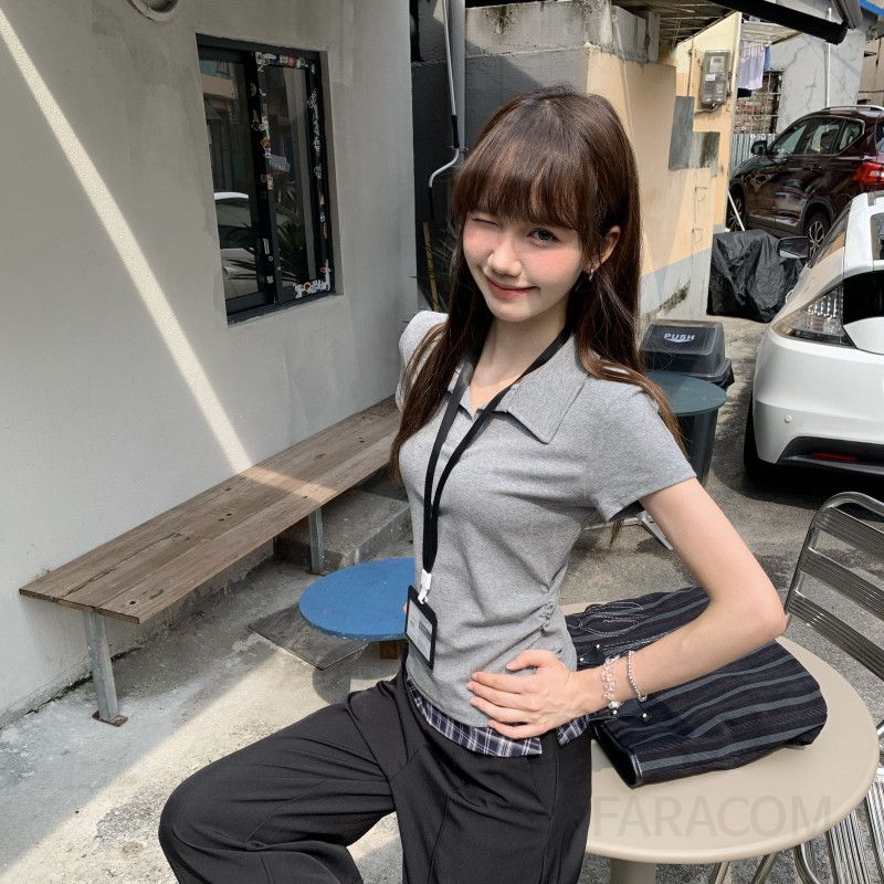 여성용 카라 반팔티셔츠 여름용 슬리밍 스타일 흰색 허리 디자인 편안한 착용감 캐주얼 패션 트렌드 시원한 코튼 소재 - 상세 이미지 5