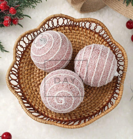 [트렌디프레소 협력사]데이슬롯 핑크 장식볼 3p 스노우가로줄 크리스마스용품 크리스마스오너먼트