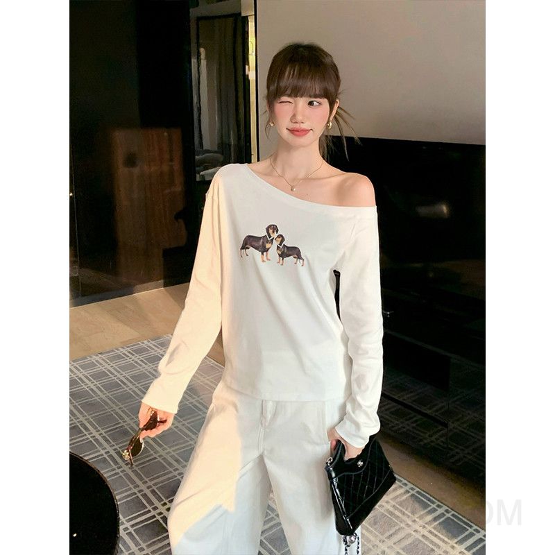 여성 루즈핏 오프숄더 긴팔티셔츠 가을 레이어드 스타일 모던한 이너웨어 편안한 착용감 데일리 캐주얼 상의 - 상세 이미지 3