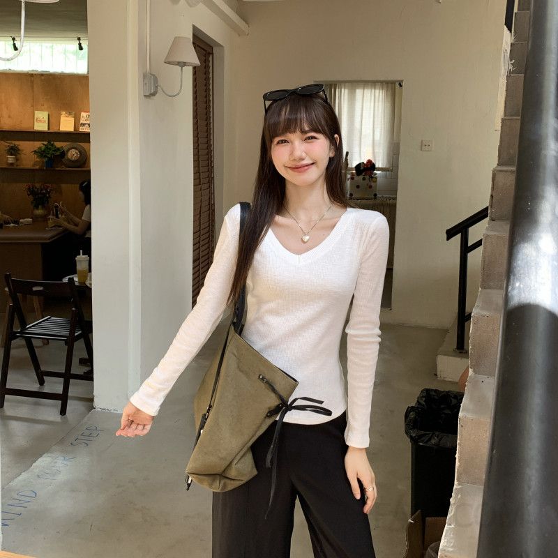 여성용 유럽 스타일 긴팔 플리스 안감 이너웨어 가을 겨울 티셔츠 세련된 레이어드티셔츠 캐주얼룩 활용도 높은 디자인 - 상세 이미지 3