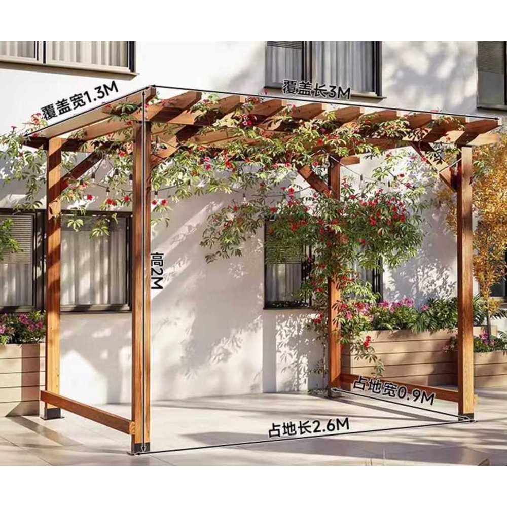 야외 파고라 바베큐장 펜션용 목재 휴식 그늘 공간 벽걸이 3x1.3x2m - 상세 이미지 3