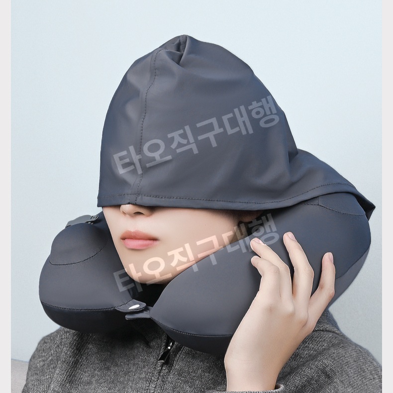 목베개후드티 휴식 여행 비행기 목베개 수면 후드 사무실 여행용 쿠션 U자형 휴대용 - 상품 이미지