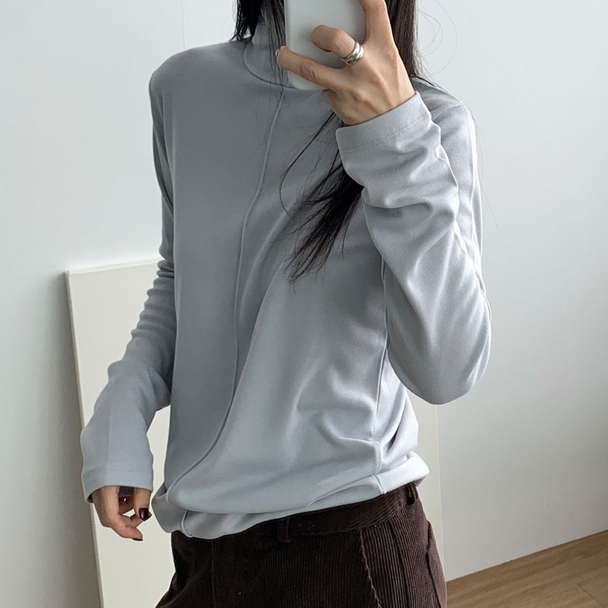 [당일발송] 라인 폴라티 소프트 기모 긴팔 안붙는 목폴라 스판티 웨어링무드 (3c) - 상품 이미지