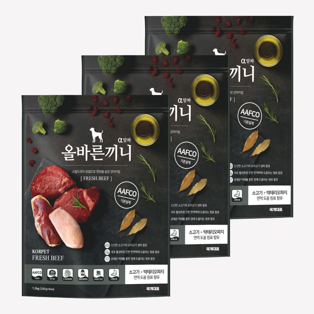 올바른끼니 알파 면역 장 건강 기호성 좋은 강아지사료 3.6kg 소고기 박테리오파지 - 상품 이미지