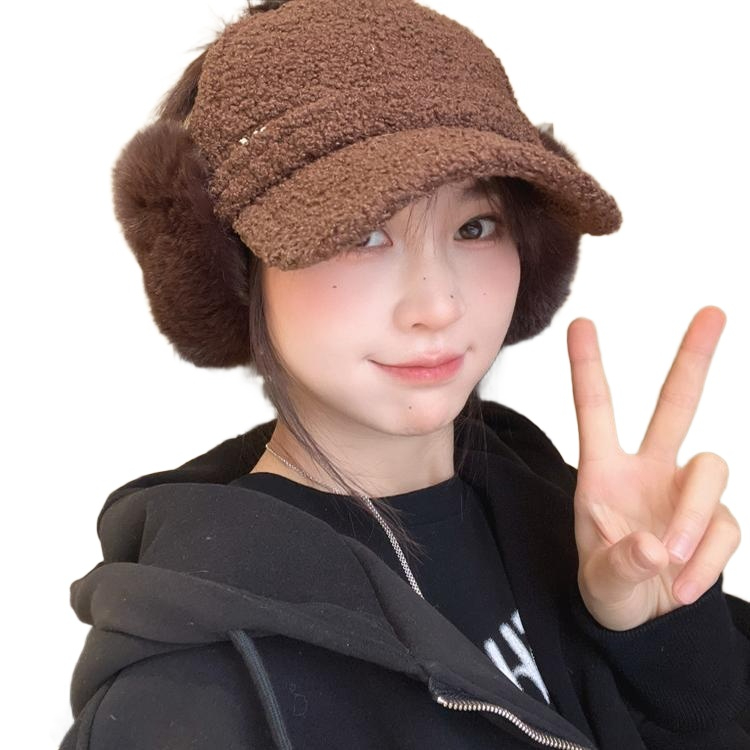 여성용 모자 포니테일 야구모자 플러시 이어머프 탈부착 캐주얼 겨울용 - 상품 이미지