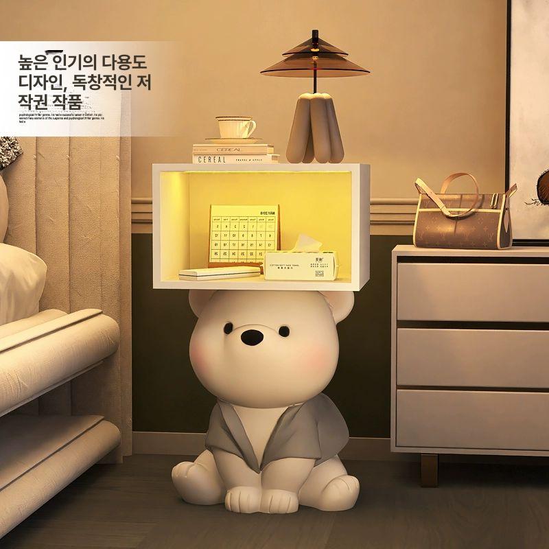 북극곰 사이드 테이블 귀여운 침대 선반 동물 협탁 탁자 곰돌이 거실 침실 트레이 에너제틱 베어 브라운 조명 - 상세 이미지 2