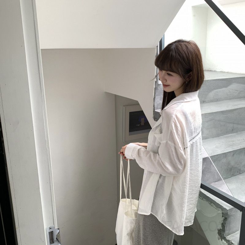 여름 여성용 자외선 차단 여성여름셔츠 린넨블라우스 얇고 시원한 착용감 느긋한 스타일 캐주얼한 외출용 셔츠 카디건 - 상세 이미지 3