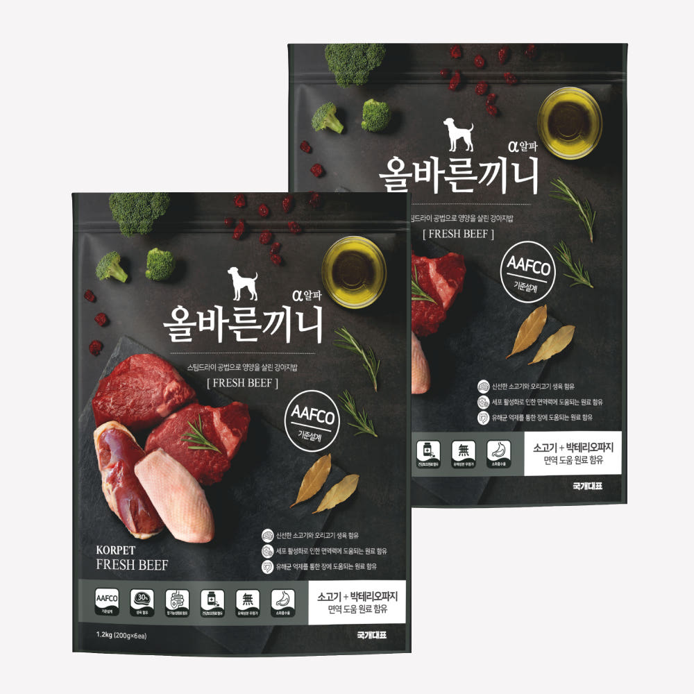 올바른끼니 알파 면역 장 건강 기호성 좋은 강아지사료 2.4kg 소고기 박테리오파지 - 상품 이미지