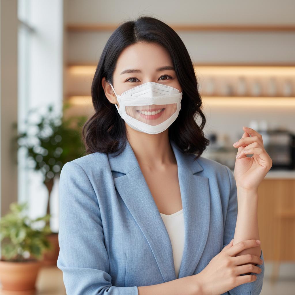 투명 입 보이는 마스크 립 리딩 뷰 연예인 강사 입뚫린 유튜버 마스크 - 메인 이미지