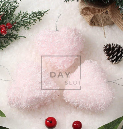 [트렌디프레소 협력사]데이슬롯 핑크 LED 오너먼트 3p 뽀글이하트 트리장식오너먼트 크리스마스데코 하트장식소품