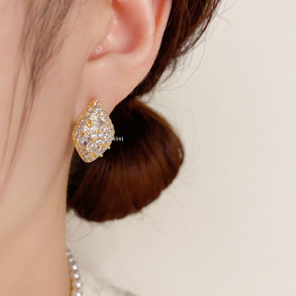 S925 큐빅 볼 물방울 무알러지 귀걸이 럭셔리 14K 은침 이어링 - 상세 이미지 3