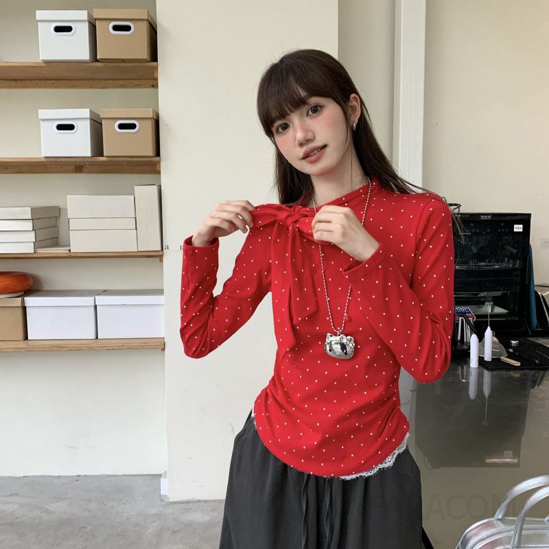 여성 긴팔티셔츠 레이스업 스트레이트 숄더 캐주얼 착용감 좋은 스타일 시크한 패션 봄맞이 트렌디한 디자인 신상품 - 상세 이미지 4
