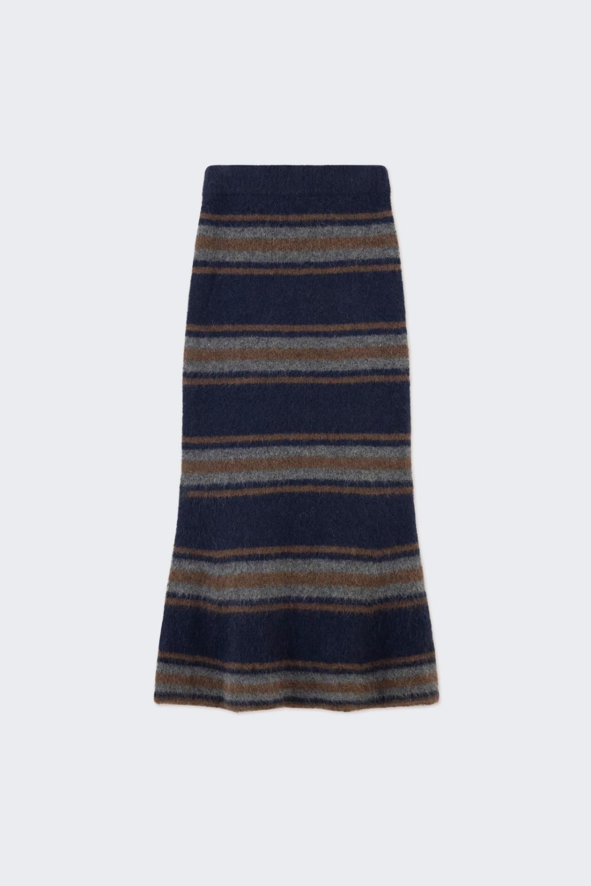 타이니코튼 스트라이프 니트 미디 스커트 AW24-720107 NAVY - 메인 이미지