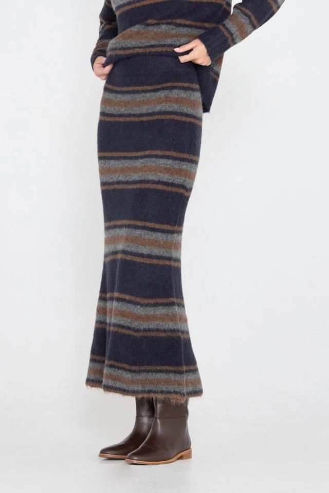 타이니코튼 스트라이프 니트 미디 스커트 AW24-720107 NAVY - 상세 이미지 3