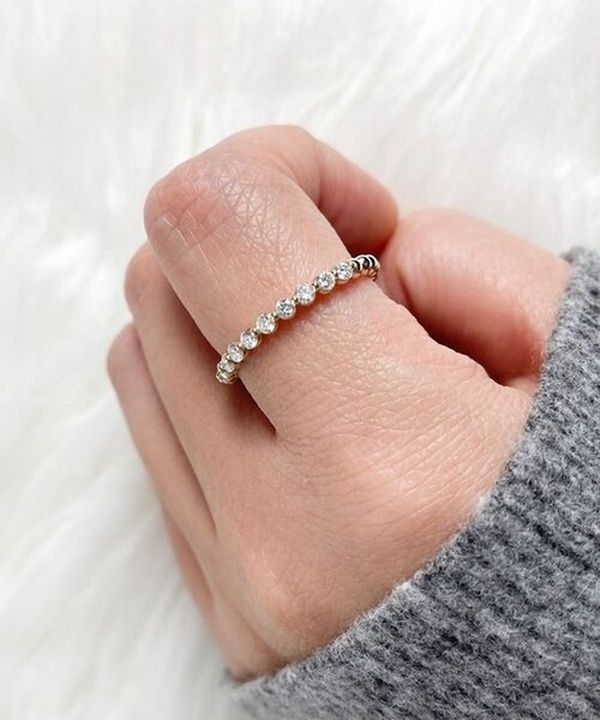 18K 천연 다이아 가드링 2미리 11개 볼 하프 세팅 레이어드 기념일 선물 여자 - 상세 이미지 2