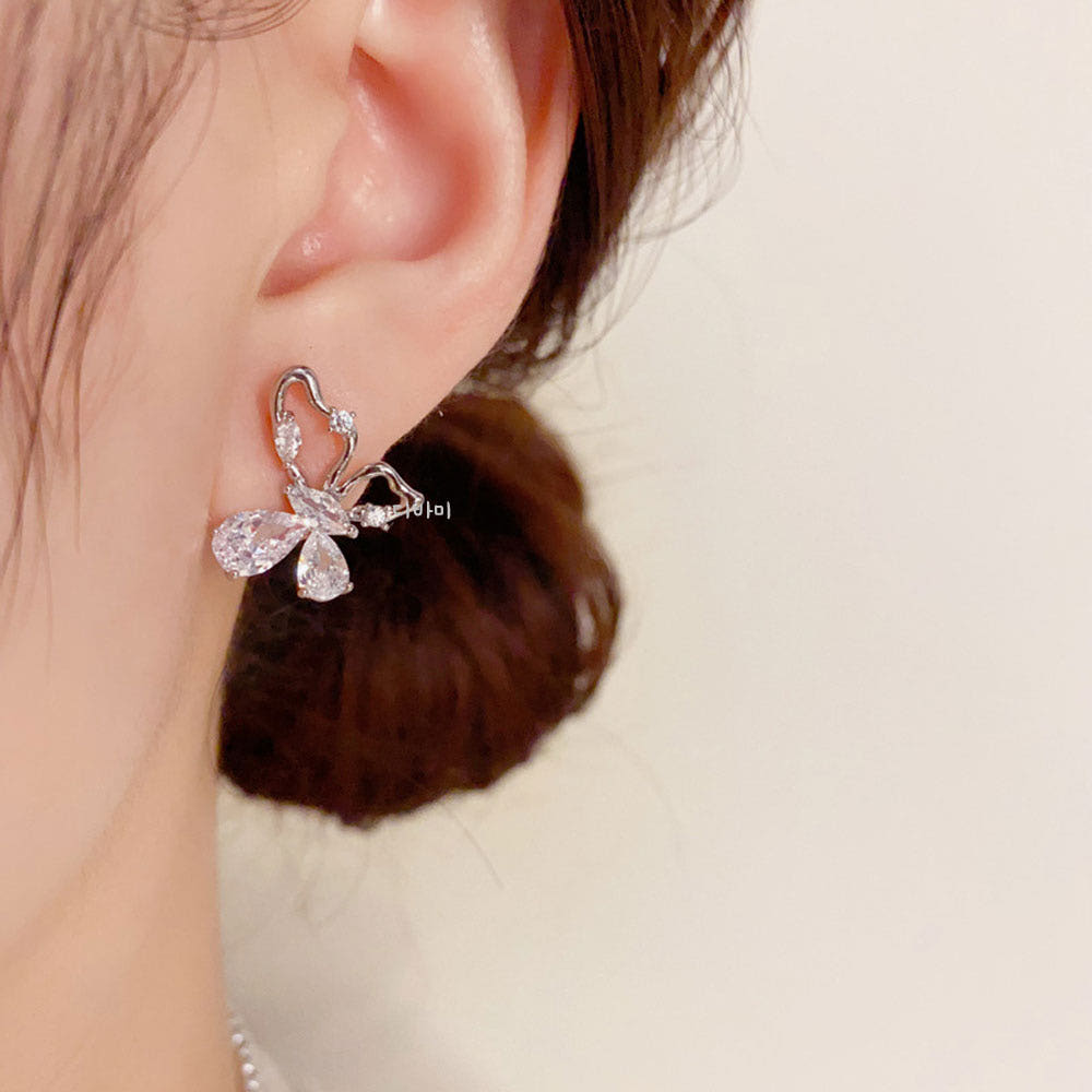 S925 은침 큐빅 포인트 나비 이어링 14K 알러지없는귀걸이 이미지 8