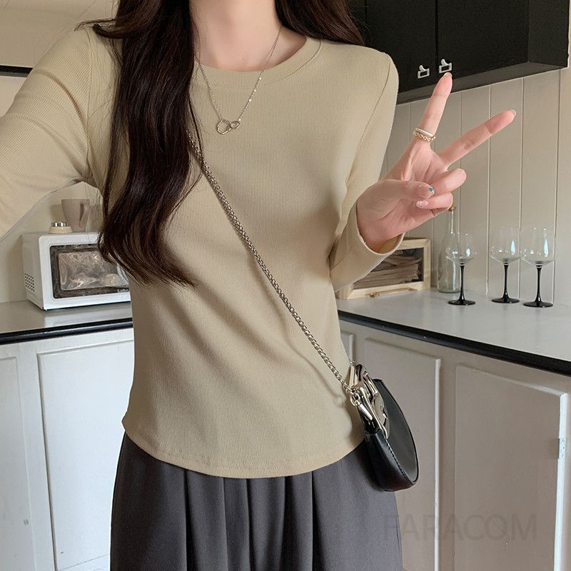 여성 아메리칸 스타일 슬림핏 긴팔티셔츠 봄 가을 레이어드룩 독특한 디자인 패션 캐주얼룩 - 상세 이미지 2